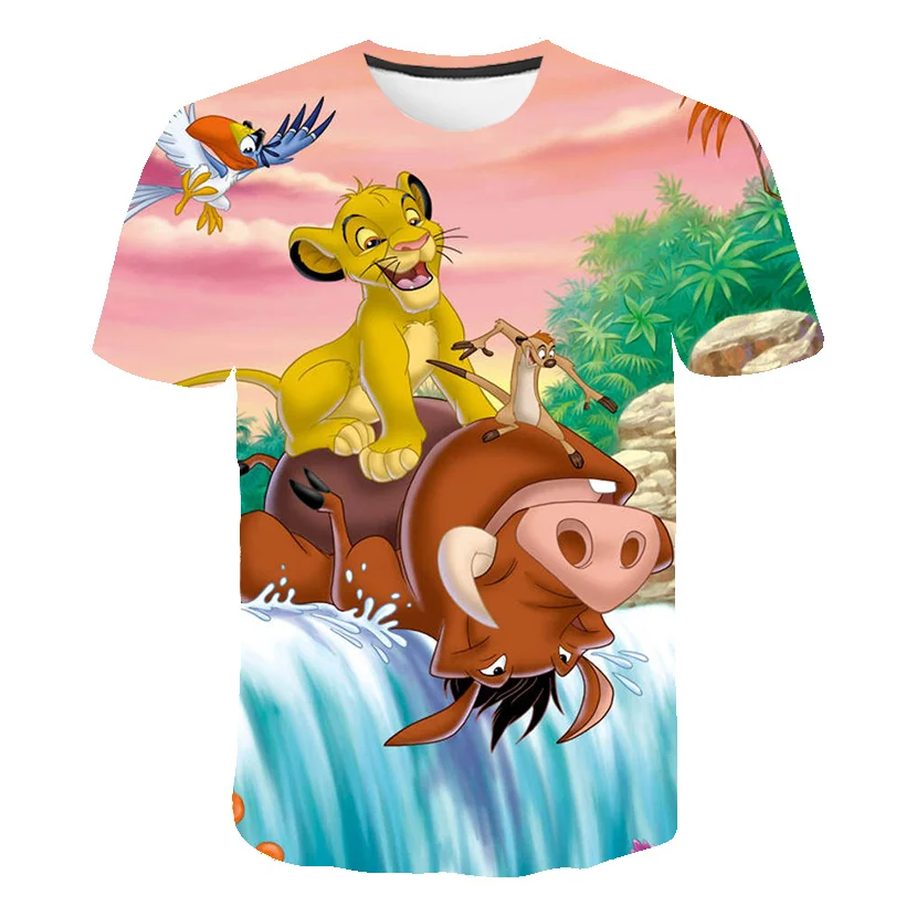 

Детская футболка с коротким рукавом, летняя повседневная футболка в стиле Харадзюку С 3D-принтом короля льва и Симбы, для мальчиков и девочек 4-14, 2023