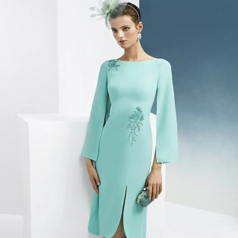 

Blue Sexy Sceep Evening Dress Cocktail 2023 Elegant Long Sleeves Mini Light Green Sequins Prom Mermaid Zipper Up Robe De Soirée