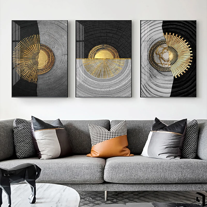 

Black Gold Wood Texture Abstract Art Posters and Prints Canvas Paintings Metal Geometric Luxury Picture Aisle Living Room Decor