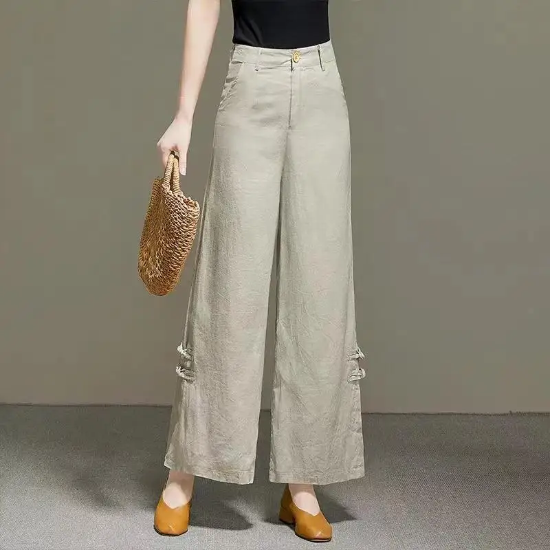 High Waist Wide Leg Pants Women New 2022 Rerro Style Solid Color All-match Loose Ladies Cotton Linen Casual Trousers Sweatpants