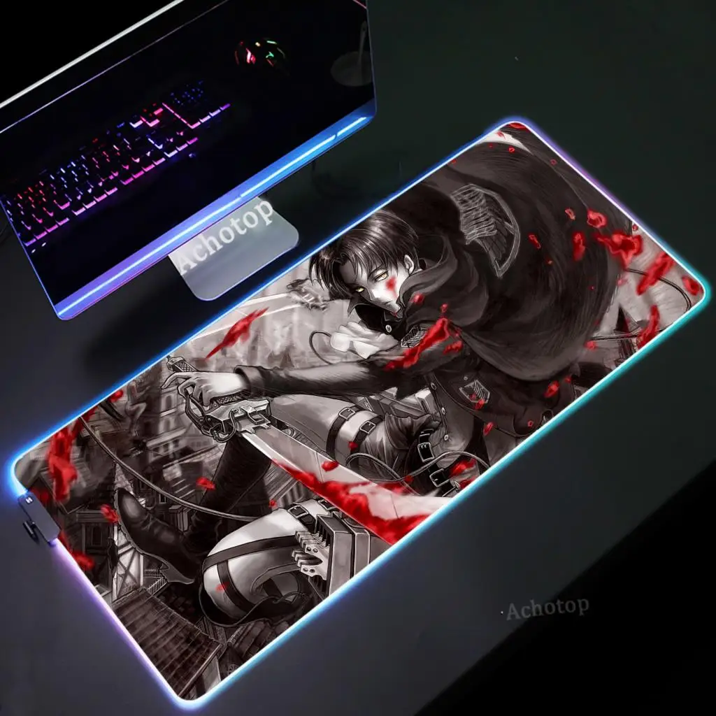 

RGB Computer Mouse Mat Gamer Game Mousepad Attack on Titan LED Colorful Luminous Table Mouse Pad XXL 900x400mm Keyboard Carpet