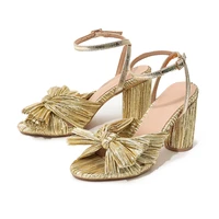 gold sandals open toe shoes women luxury designer block heels peep toe summer ladies runway shoes plus size 43 44 woman sandals