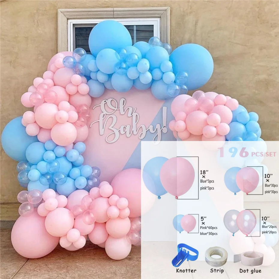 

196pcs Blue Pink Balloon Garland Gender Reveal Ballons Arch Kit Boy Girl Baby Shower Decoration Globos Babyshower Party Supplies