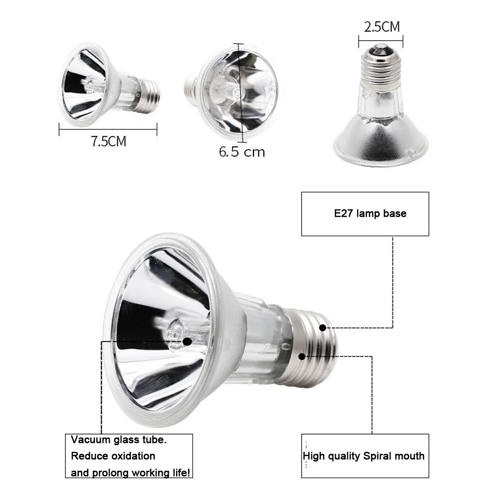 2 шт. в упаковке 25/50/75 Вт лампа галогеновая UVA+UVB 3.0 для рептилий для обогрева черепах и ящериц E27 110 В.