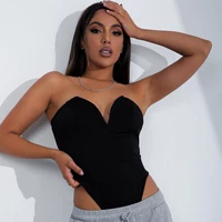 2022 black rompers for women summer sexy bodycon bodysuits low cut strapless backless jumpsuits sleeveless ropa blusas mujer xl