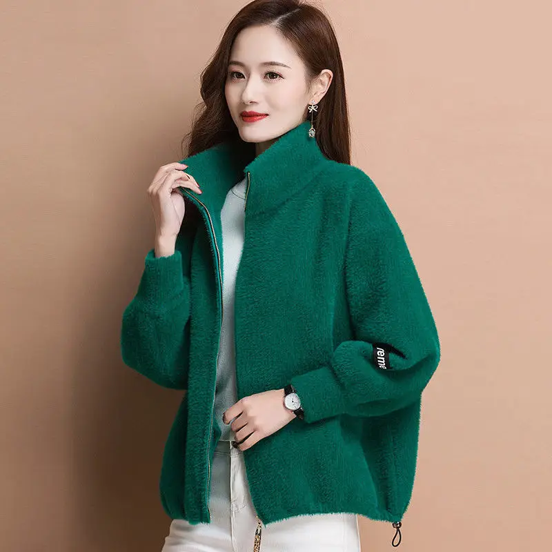 Parkas Women's Outdoors Coats 2022 Winter Faux Fur Imitation Mink Velvet Zipper Splicing Turtleneck Casual Warm Jackets Woman