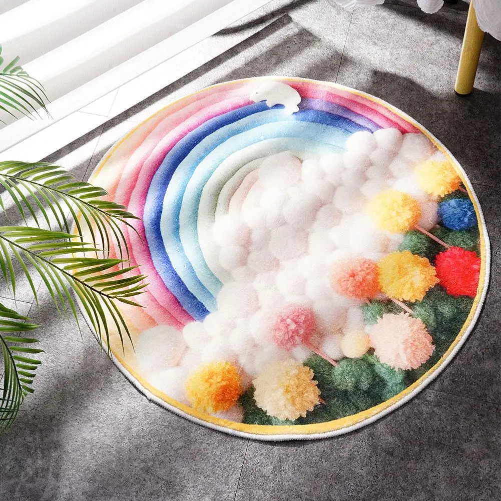 

Круглый 3D ковер из имитации кашемира, Нескользящий Впитывающий Коврик для ванной, напольный прикроватный домашний декоративный Придверный коврик, ковер для гостиной E3J2
