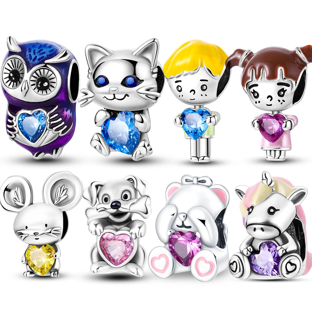 

MULA 925 Sterling Silver Animals Embrace Crystal Love Charms Beads Fit Original Pandora Bracelet Necklace For Women Gift Jewelry