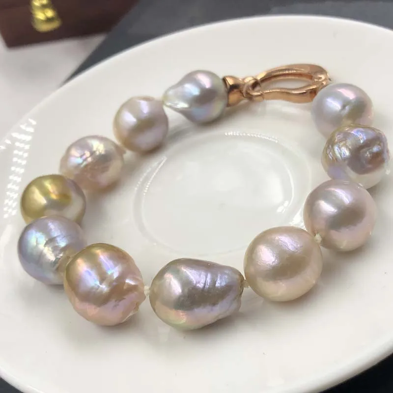 

ELEISPL Gorgeous Rainbow Luster Baroque FW Pearls Bracelet 12-14mm 21cm Bangle #22000485-35