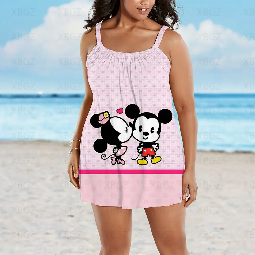 Plus Size Summer Outfits Loose Women's Dresses Free Shipping Beach Dress Woman 2022 Minnie Mouse Boho Sleeveless Cartoon Print