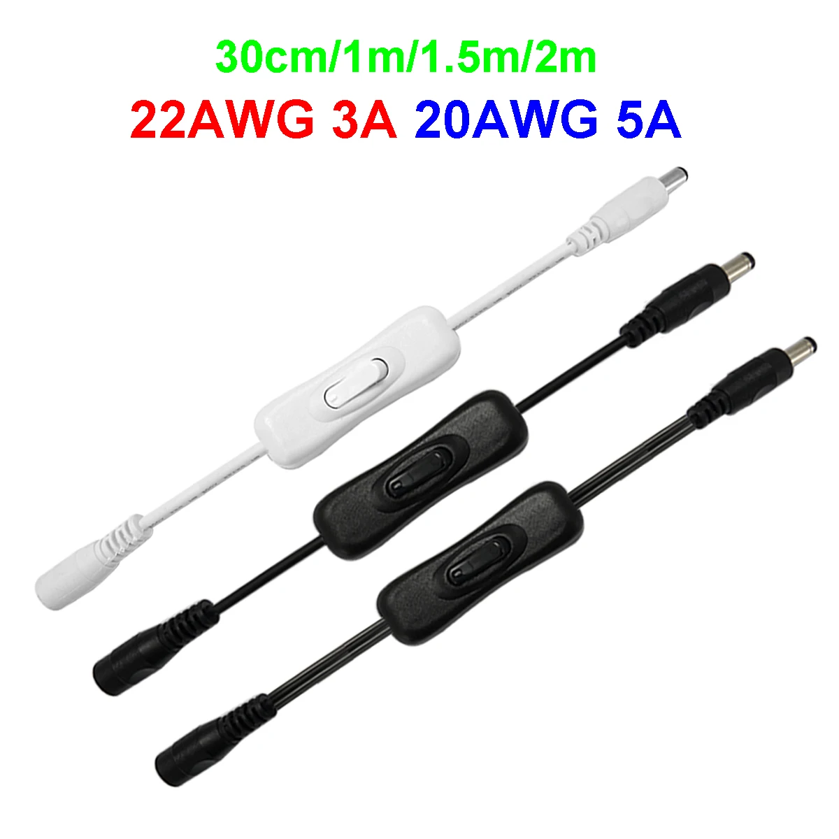 

Inline 304 Switch ON/OFF Female Male DC Power Cable 5.5mm 2.1mm 5V 12V 24V Connector Extension Cord For CCTV LED Strip Lighting