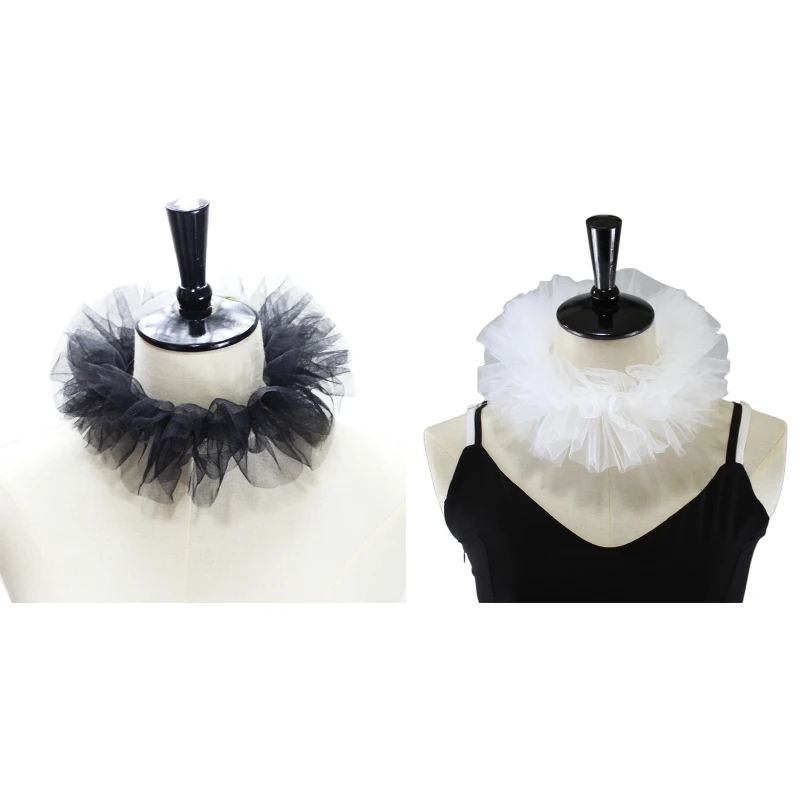 

Women Tulle Fluffy Ruffled Fake Collar Layered Mesh Cosplay Costume Clown Choker