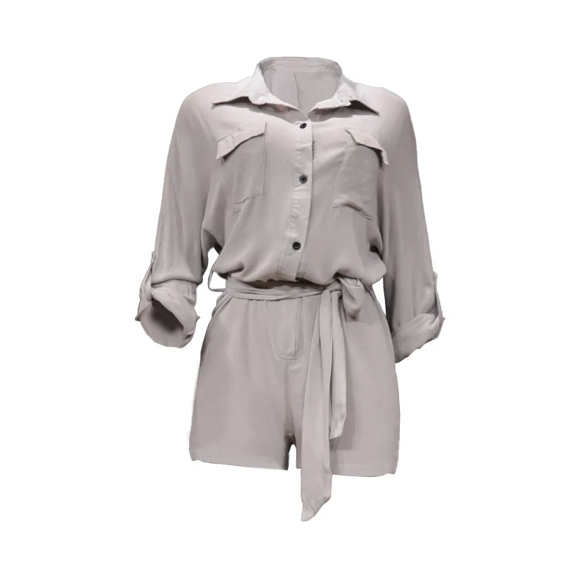 Jumpsuit for Women 2023 Autumn New Women's Solid Color Romper for Women Long Sleeve Casual Shirt Cotton Hemp Jumpsuit