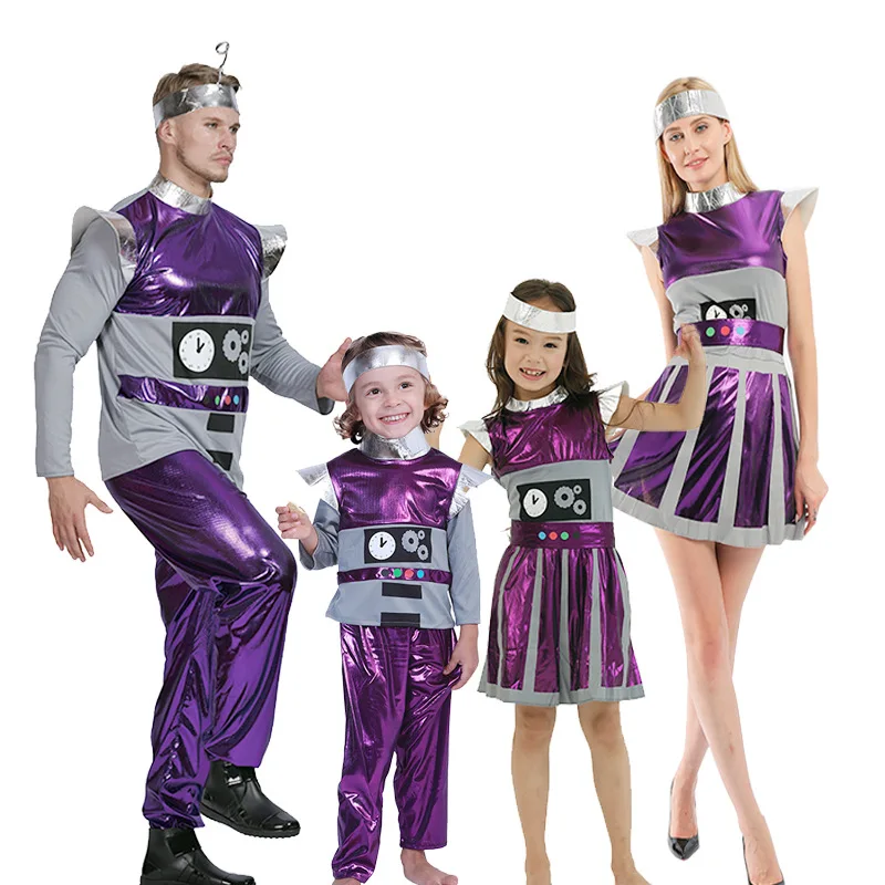

Boy Girl Intelligent Beings Stage Show Costume Purple Alien Suit Halloween Family Robot Show Costume
