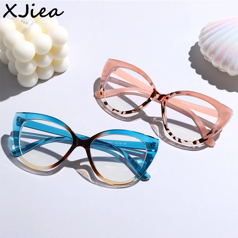 

XJiea Optical Glasses Cat Eye Women Frames Designer Vintage Patchwork Anti-blue Light Myopia Prescription Men TR90 Eyeglasses