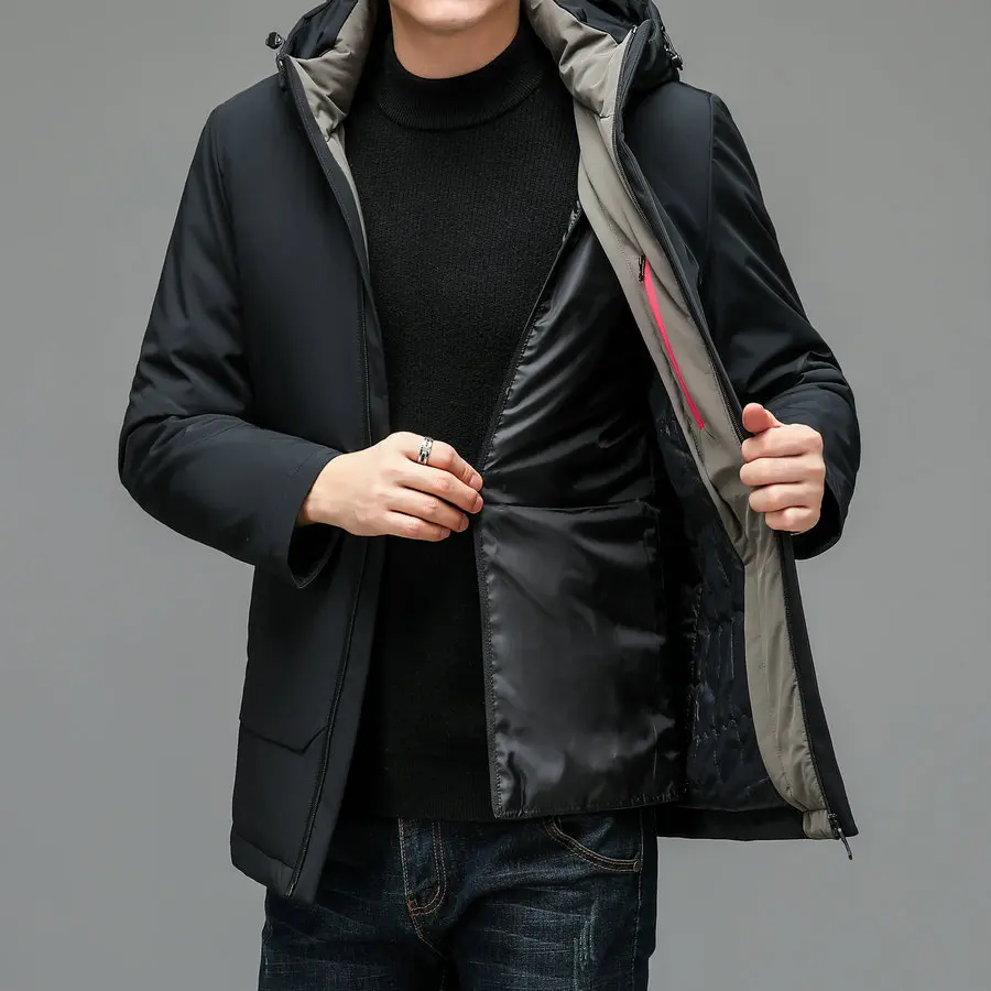 Men Black Navy Blue Puffer Parkas Winter Thermal Hooded Puff Overcoat Lining Detachable Design Warm Thick Jacket Outerwear Male