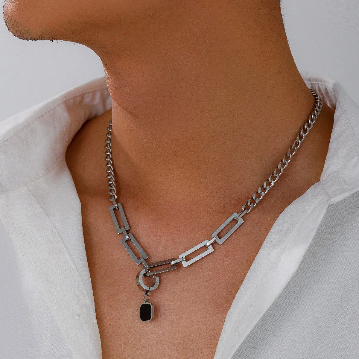 SHIXIN Новый мужской ожерелье из нержавеющей стали квадратное кулон хип - хоп