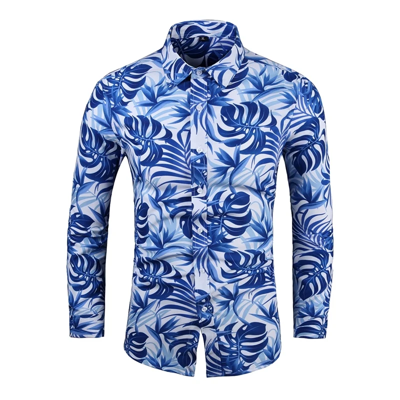 

2023 New Men's Printed Long-sleeved Shirt, Comfortable and Versatile, Trendy Youth Loose Oversized 7XL Lapel Beach Top