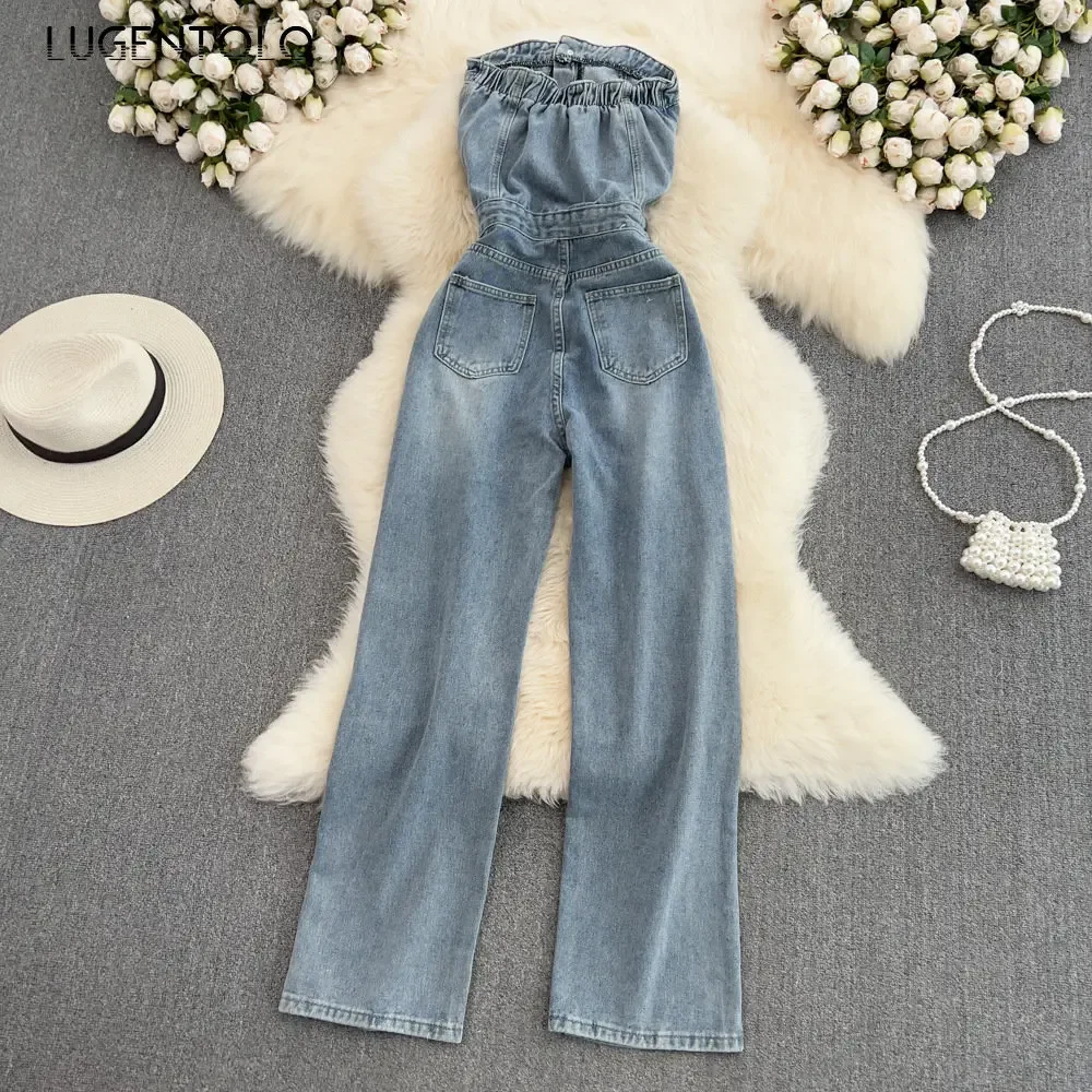 Женский пикантный Джинсовый Тонкий Топ без спинки стрейчевый винтажный