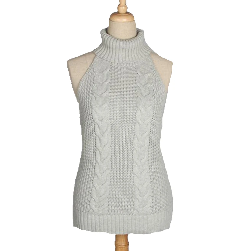 2022 Summer New Turtleneck Sleeveless Long Virgin Killer Sweater Japanes Knitted Sexy backless Women Sweaters And Pullovers | Женская