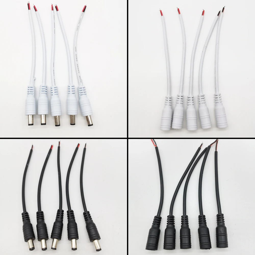

5PCS 5.5x2.1mm DC Male Female Power Plug Cable Wire Jack Adapter 2PIN Connector for CCTV Single Color 3528 5050 LED Tape Light