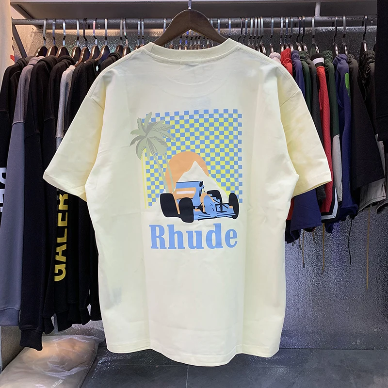 Фото Новинка 2026 года: Мужская футболка RHUDE с коротким рукавом, в стиле ретро, с принтом, летняя, свободного кроя, высокого качества №1