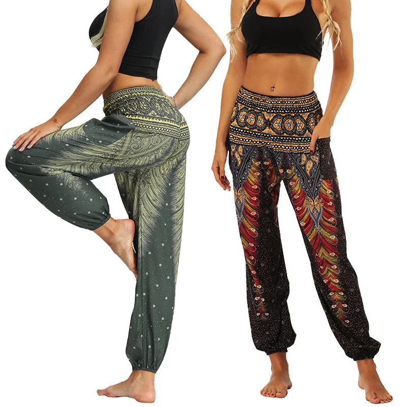 

Floral Print Wide Leg Trousers Women Loose Yoga Pants Long Stretch Pants Casual Palazzo Sweatpants Harlan Pants Sports Bloomers