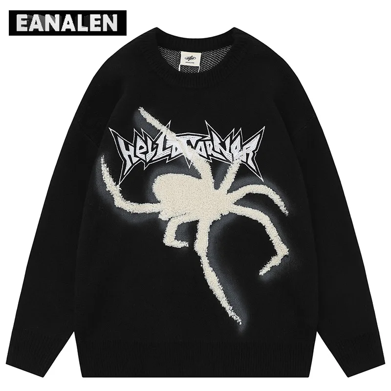 

Harajuku Retro Alphabet Spider Sweater Men's Winter Oversized Jumper Knitted Pullover Gothic Anime Grandpa Ugly Sweater Women's
