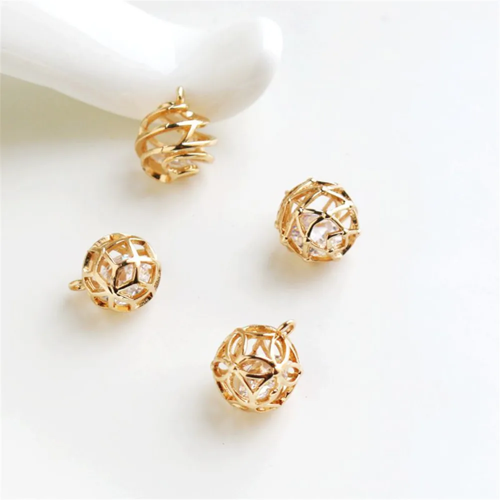 

14K gold bag color protection four love hollow zircon smart 10mm ball DIY jewelry pendant accessories