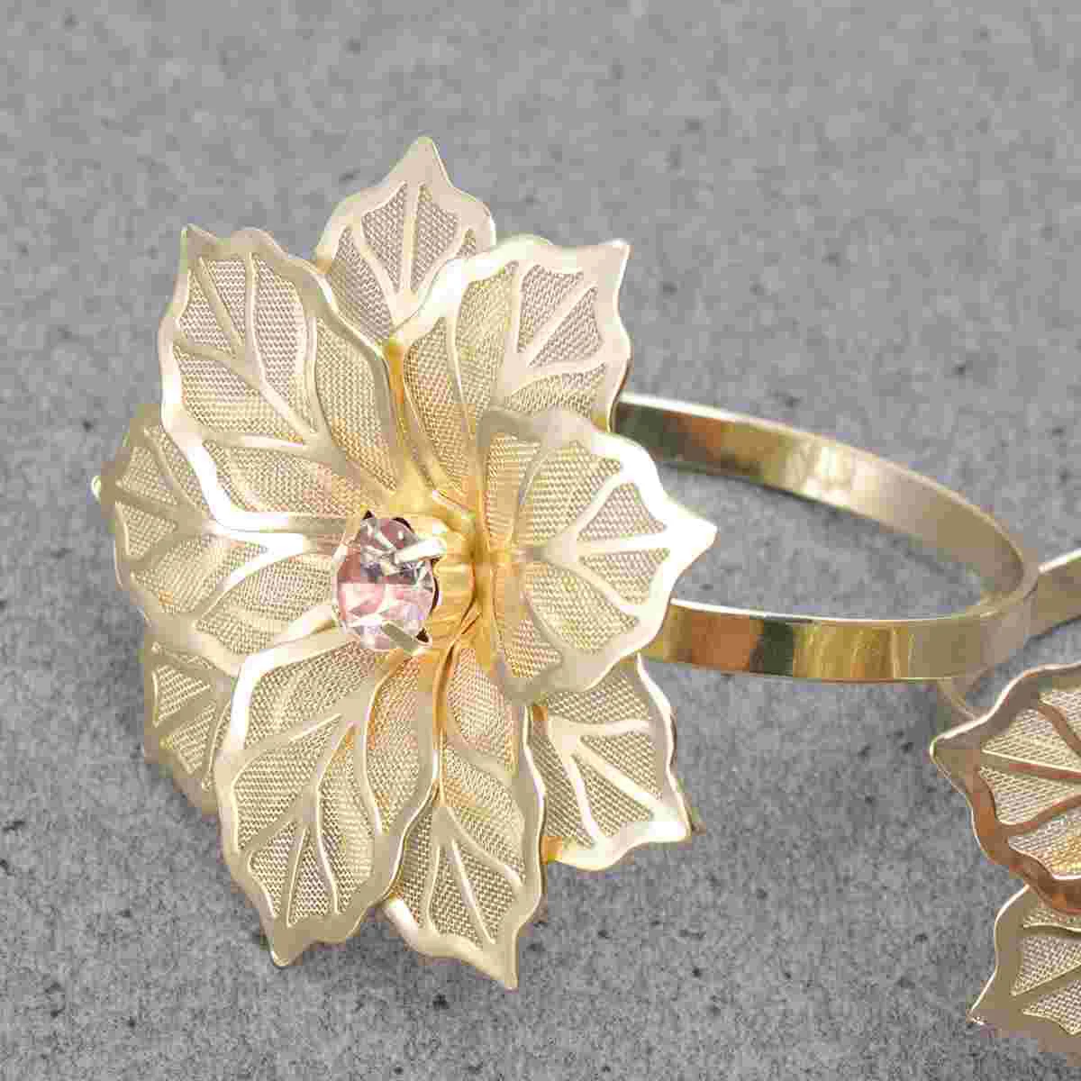 

12pcs Exquisite High-end Hotel Restaurant Dedicated Flower Design Napkin Ring Mouth Cloth Napkin Ring (Golden)