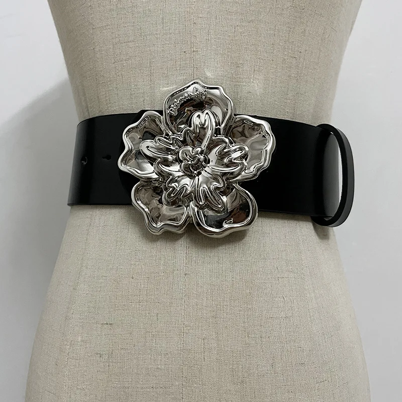 women's new luxury brand leather wide belt for women pin buckle female belt street photography catwalk style