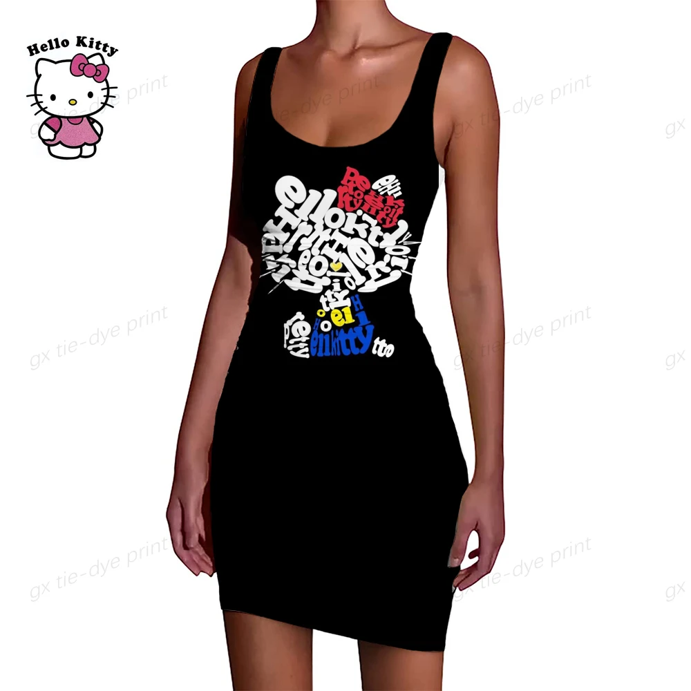 

Женское летнее платье с круглым вырезом и принтом Hello Kitty