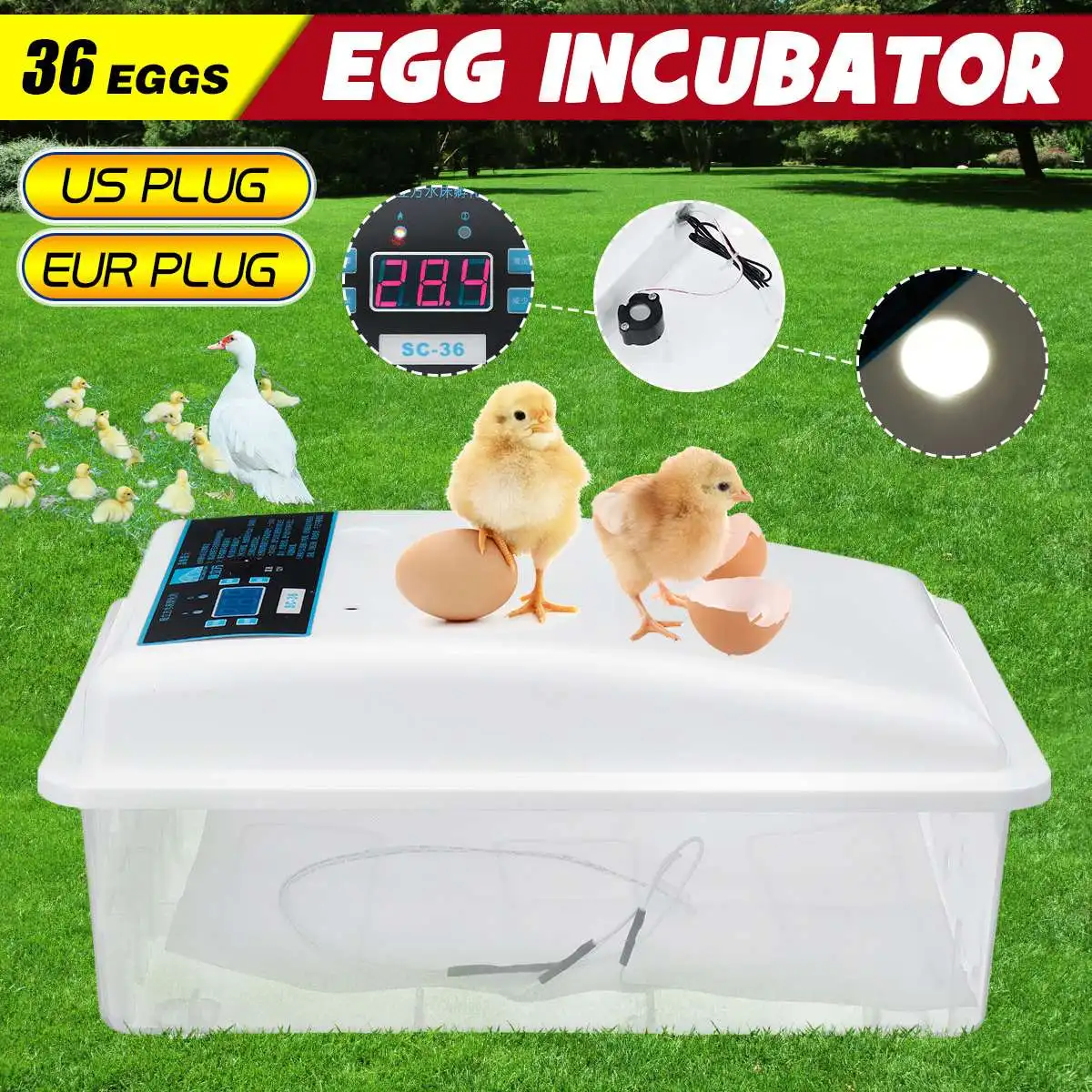 

110-220V Automatic Digital 36 Eggs Turning Incubators Chicken Chick Farm Hatcher Temperature Control