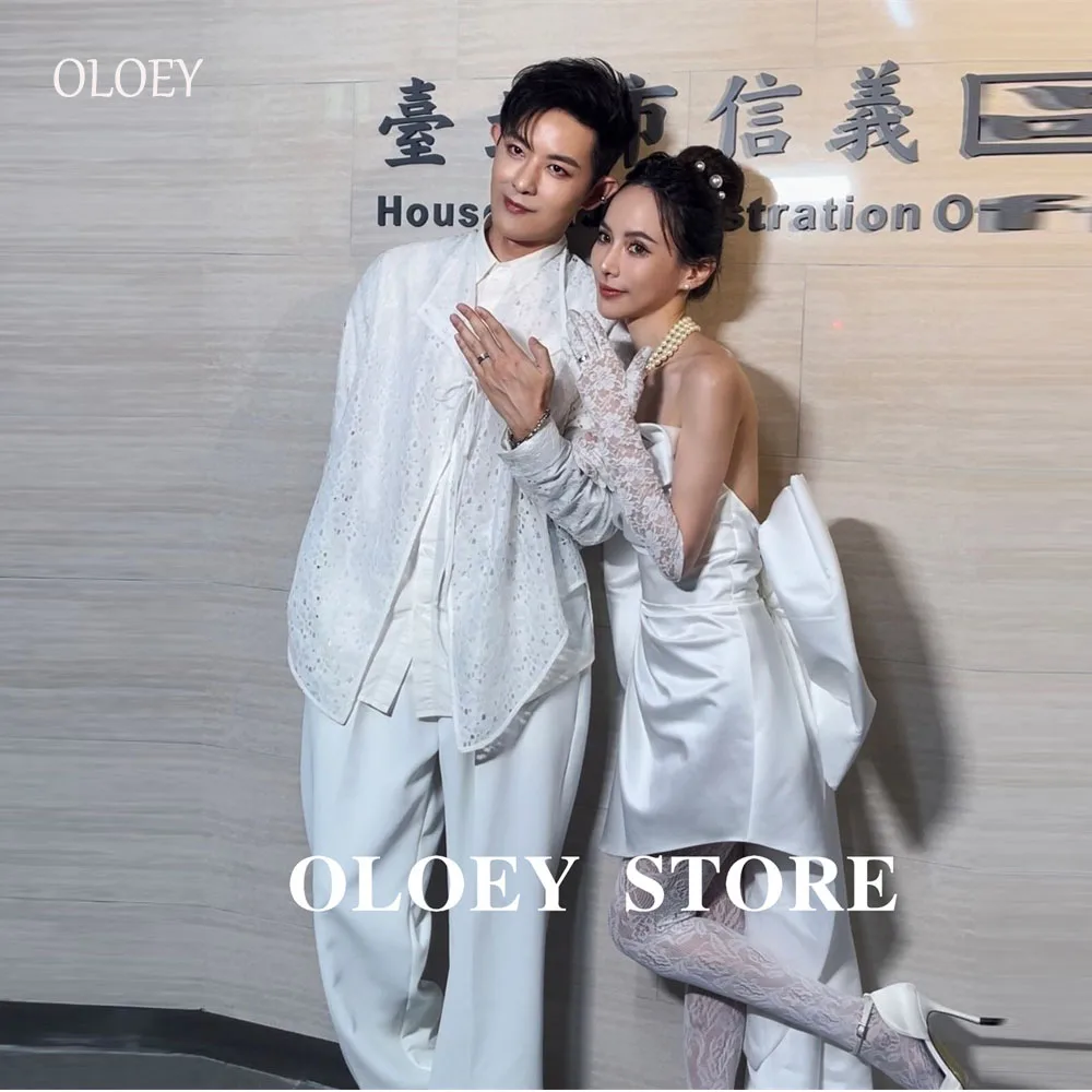 OLOEY 2025 белые атласные вечерние платья без бретелек Корея Japen Bigbow Knot Back Свадебные