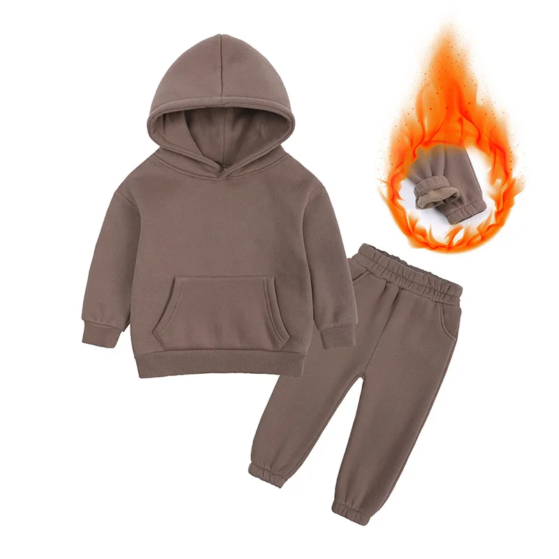 

Baby Girl Boy Cotton Clothes Set Hoodie+Jogging 2PCS Warm Fleece Lining Child Sport Set Loungewear Winter Spring Autumn