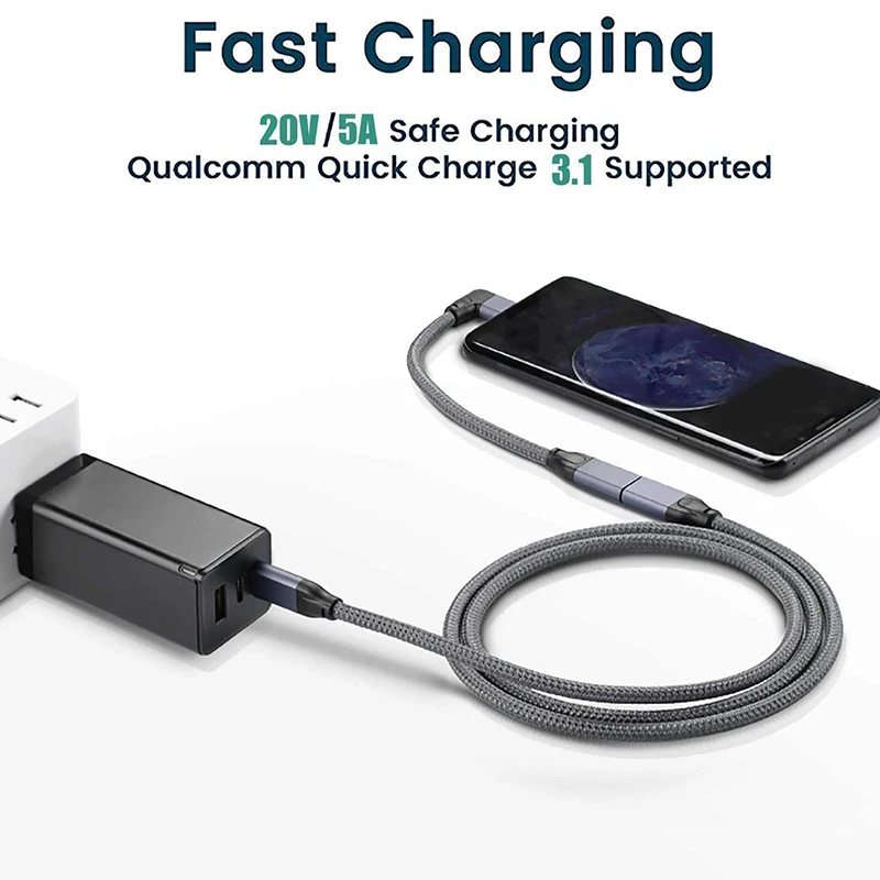 Удлинительный кабель с прямым углом USB C короткий (3 1 фута) разветвленный и