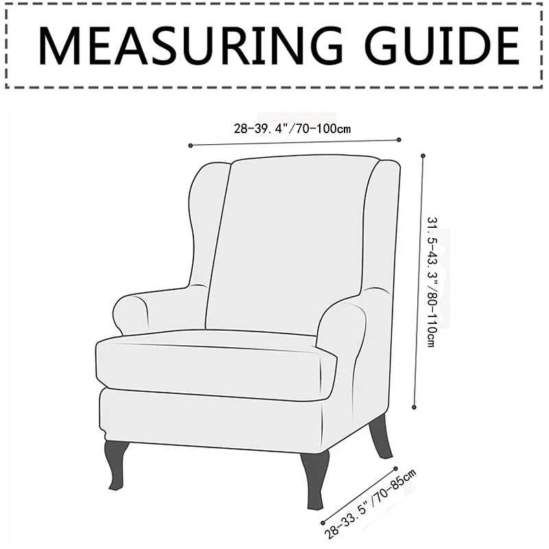 Однотонный накидка на кресло с подлокотниками-крыльями Solid Color Sloping Arm King Back Chair Cover Elastic Armchair Wingback Wing Sofa Stretch Protector Slipcover.