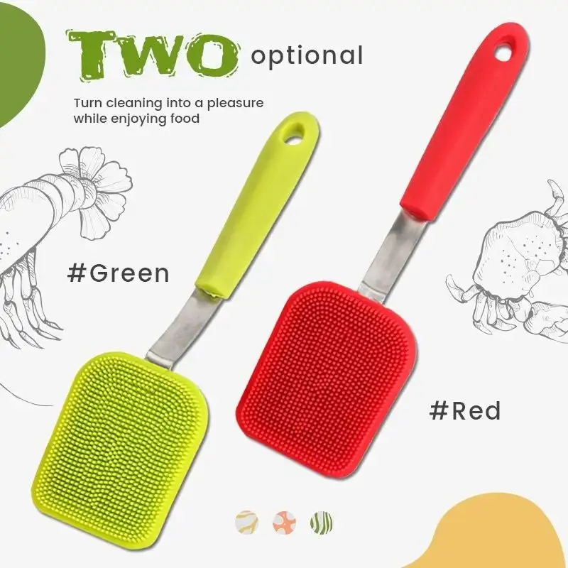

Hangable Silicone Cleaning Brush Stainless Steel Handle Pot Washing Brush Kitchen Gadgets Kitchen Degreasing Dishes Cleaner
