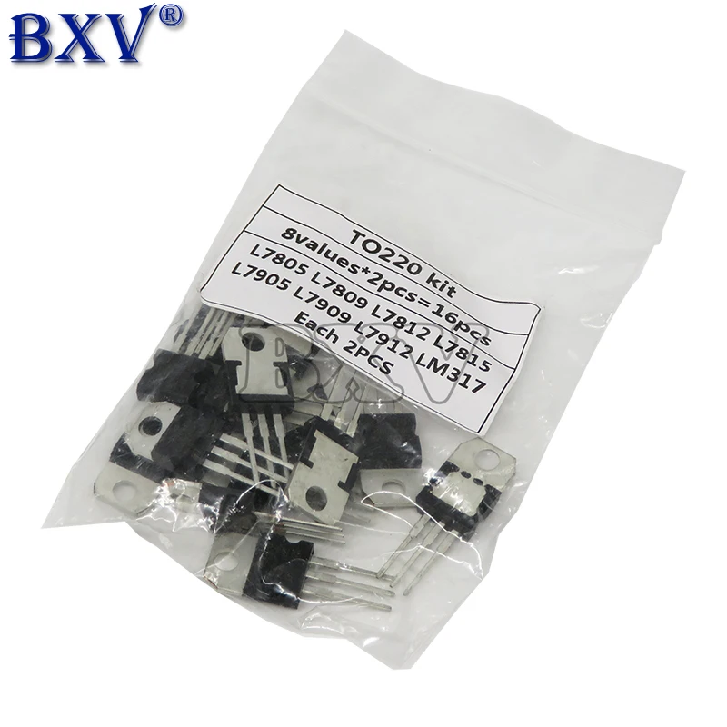 8Value*2Ppcs=16PCS 7805 7809 7812 7815 7905 7909 LM317 L7912 LM317T TO-220 Transistor Assortment Kit Voltage Regulator - купить по