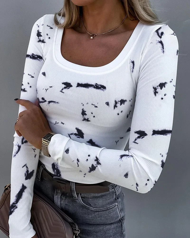 Модные женские футболки новинка 2023 тонкий топ с U-образным вырезом для женщин