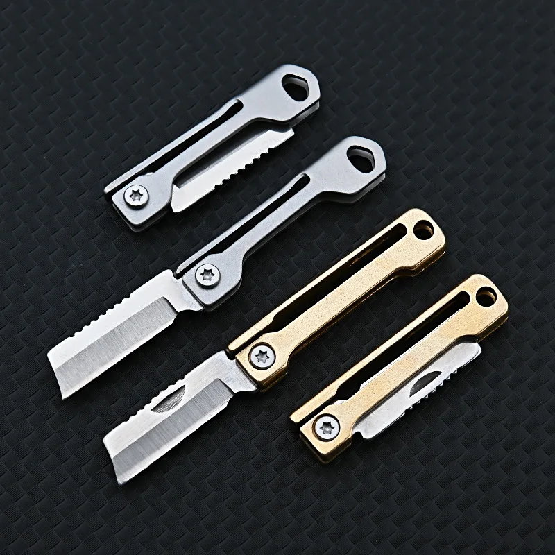 

EDC Brass Knife Folding Delicate Mini Portable Art Knife Fruit Knife Removal Express Sharp High Hardness Key Chain Pendant Gift