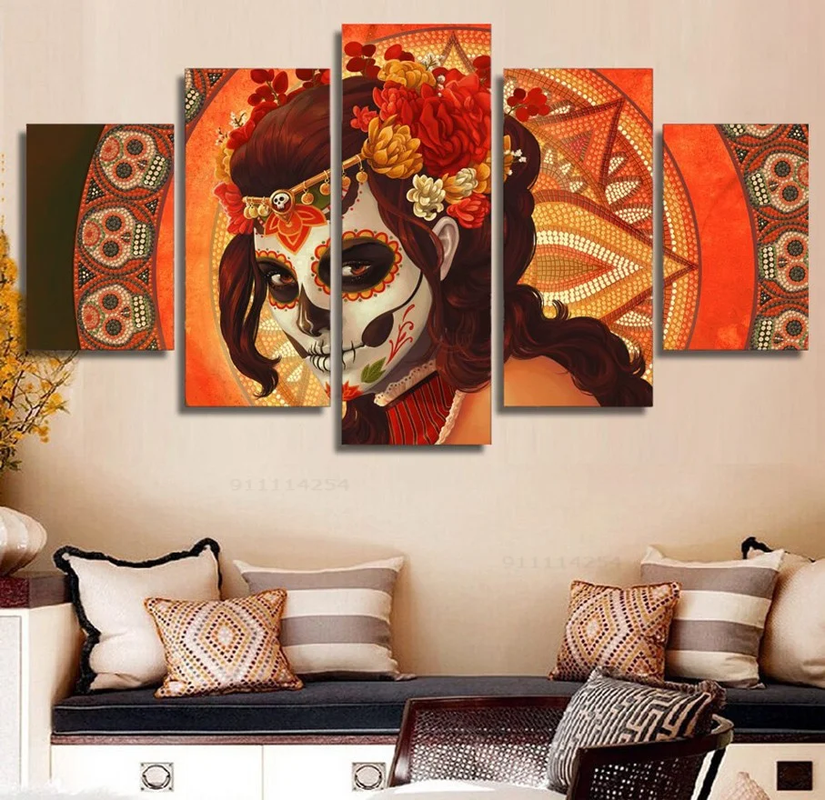 

Movie 5pcs Skull Halloween Printing Decoration Painting Decoration Living Room Bedroom HD Printing
