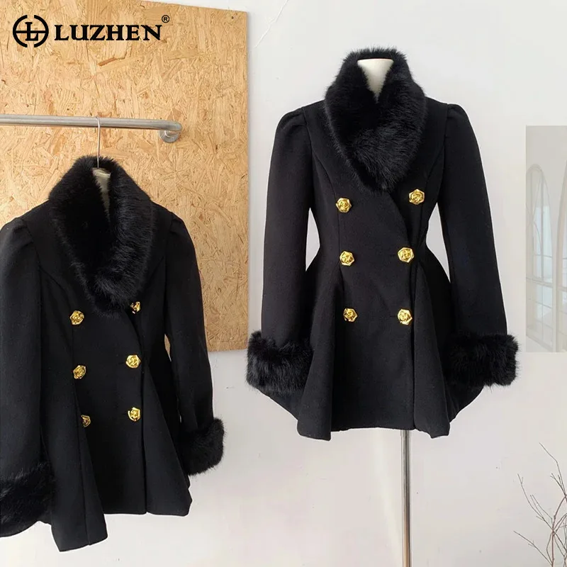 LUZHEN 2024 двубортный шерстяной пиджак со съемным искусственным норковым волосом