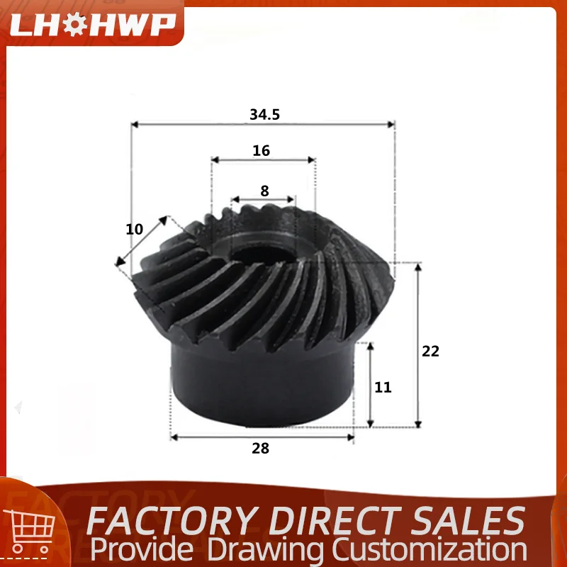 

1 пара стальных спиральных конических зубцов No. 45, 1, 5m22, отверстие для зубов 8 мм, поверхность, высокочастотная закалка, угол завитка 35 градусо...