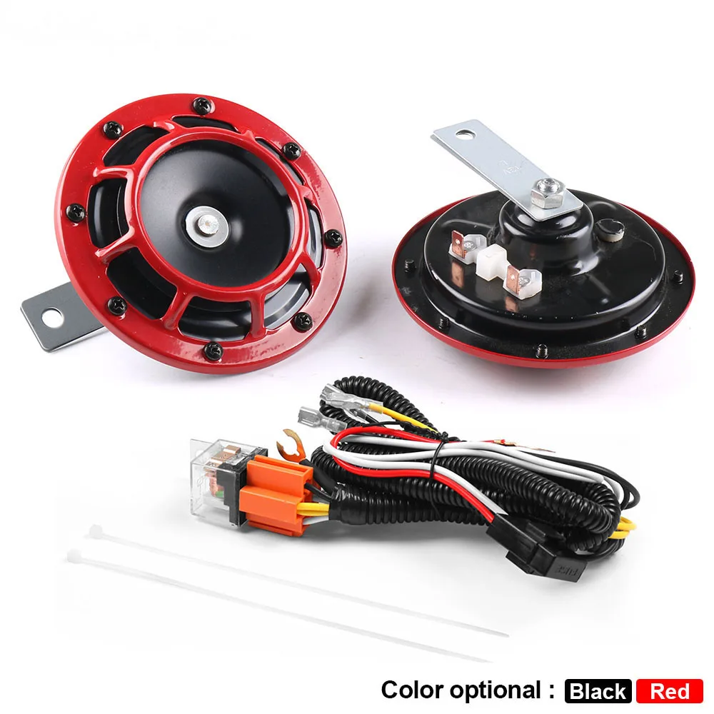 

12V 115DB Hella Super Loud Compact Electric Blast Tone Air Horn With Wiring Harness Relay Kit For Motorcycle Car 2pcs/set
