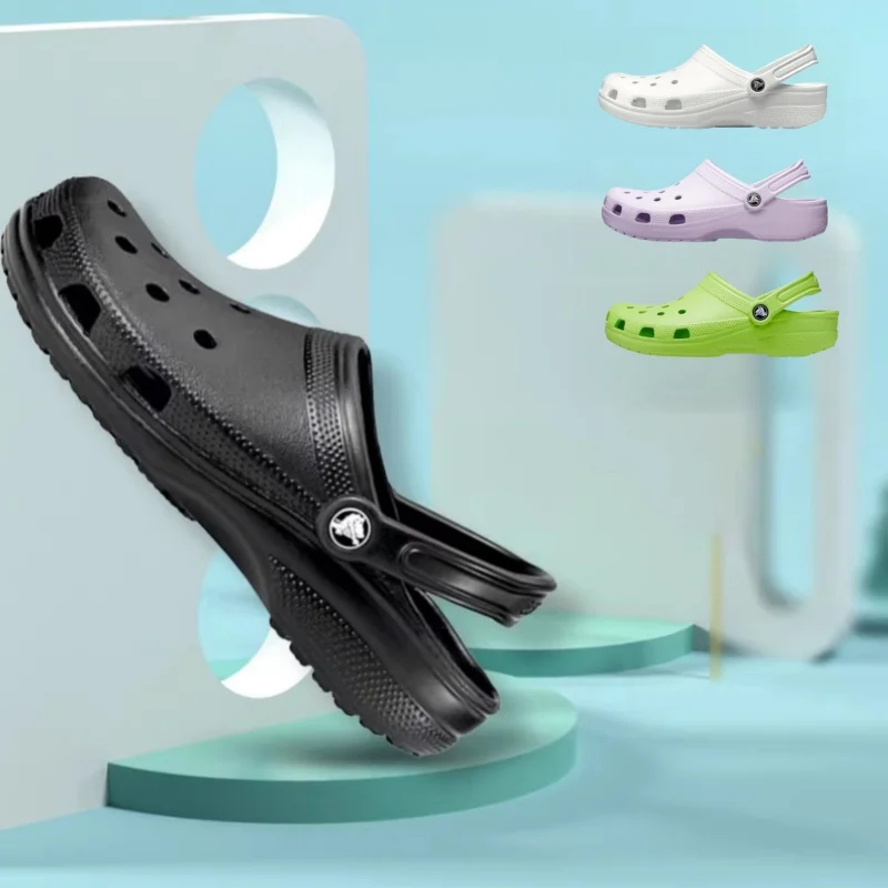 Фото Классические повседневные сандалии Crocs, унисекс, без шнуровки с закрытым носком, уличная мужская дышащая пляжная обувь №1