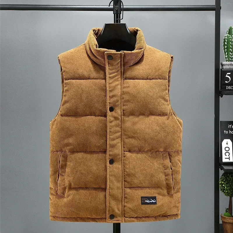 

2023 Men's Thick Warm Vest Autumn Winter Cotton Padded Sleeveless Jacket Men Casual Stand Collar Oversized Waistcoat Vests Male