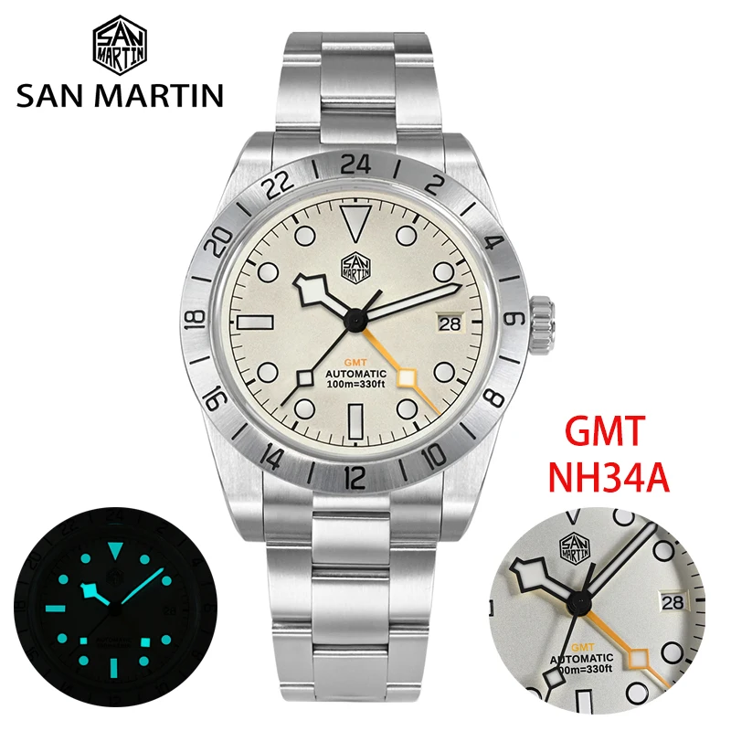 

San Martin BB GMT Diving Watch 39MM Luxury Men Automatic Mechanical Wristwatch 10Bar Waterproof BGW-9 Luminous Sapphire NH34A