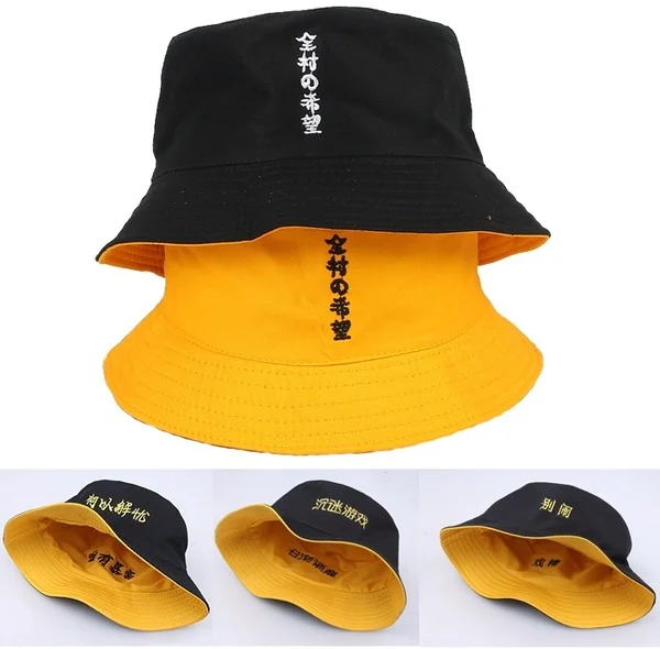 

Summer Fashion Bucket Hat Letter Embroidery Double Sides Unisex Bob Cap Hip Hop Gorro Men Caps Beach Sun HAT