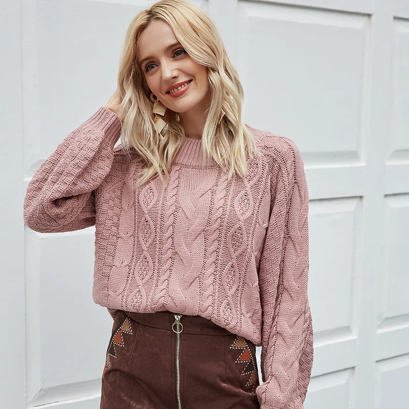 

2023 Autumn/Winter New Round Neck Pullover Women's Knitwear Twisted Flower Long Sleeve Loose Sweater Top